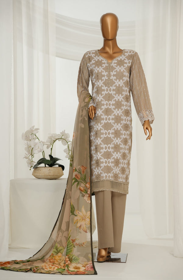Onaya by Amna Khadija Embroidered Cotton Stitched 3 Piece Suit - Design-02 - AM25ONYA - Brown - Luxury Collection