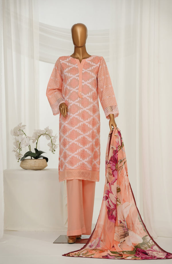 Onaya by Amna Khadija Embroidered Cotton Stitched 3 Piece Suit - Design-01 - AM25ONYA - Peach - Luxury Collection