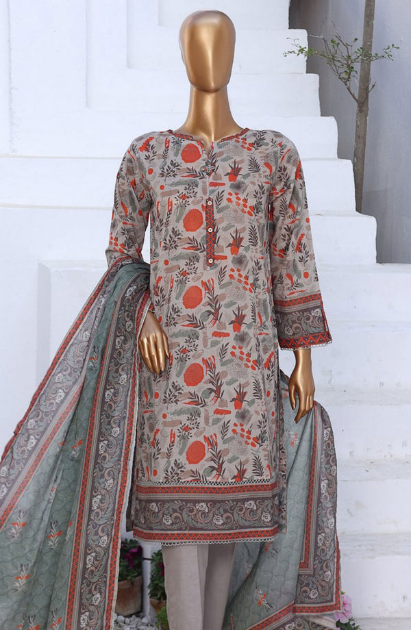 HZ RTW Summer Vibes Printed Lawn Collection Vol 01 PSL 403 OLIVE BEIGE