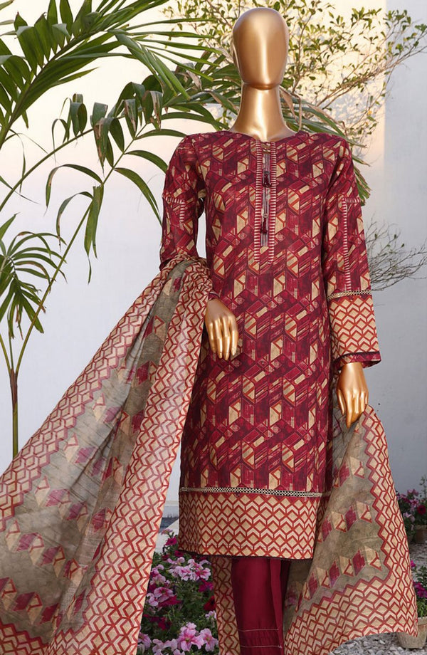 HZ RTW Summer Vibes Printed Lawn Collection Vol 01 PSL 408 BURGUNDY