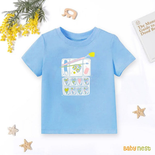 Baby Nest T-Shirts For Kids Paint Brush Half Sleeves T-shirts For Kids blue- SBT-343-D4