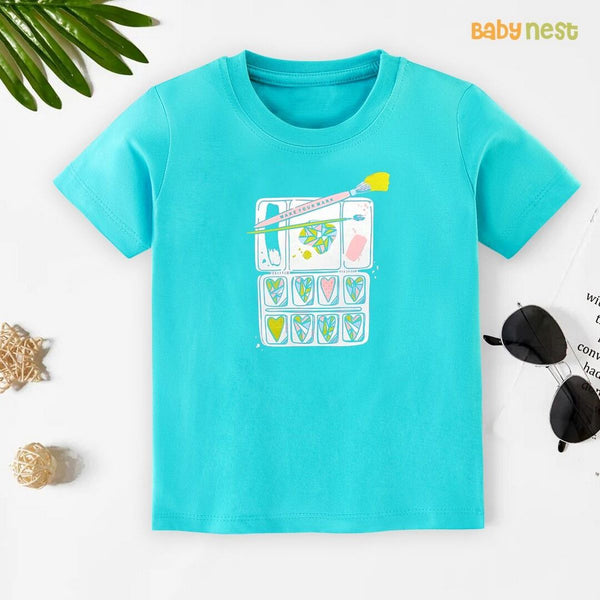 Baby Nest T-Shirts For Kids Paint BrushHalf Sleeves T-shirts For Kids sky Blue- SBT-366-D2