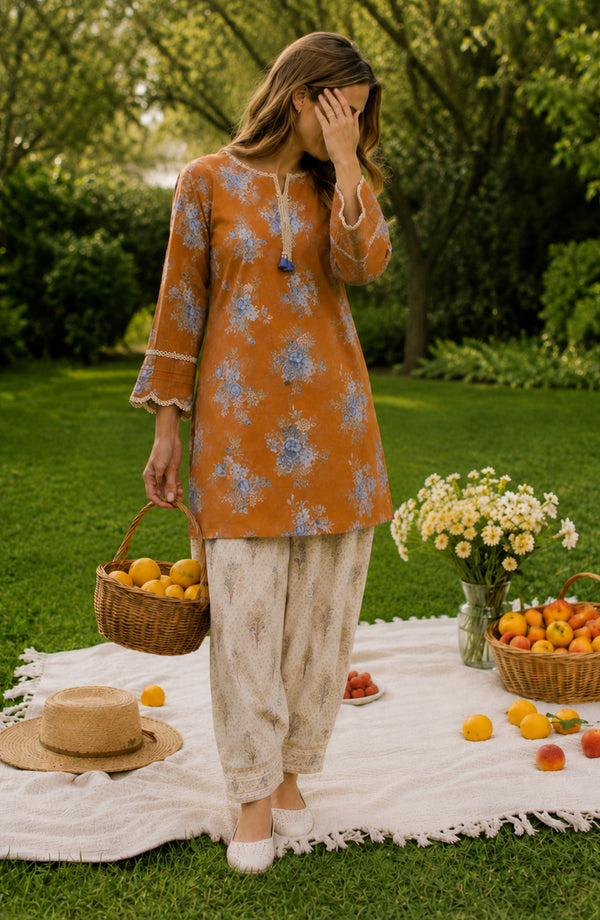 Parchhai Printed Cotton Stitched 2 Piece Co-ord Set - PMD-01M - PRCH26 - Mustard - Summer Collection