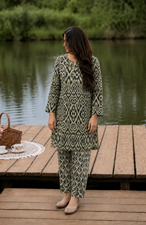 Parchhai Printed Cotton Stitched 2 Piece Co-ord Set - PMD-02M - PRCH26 - Green - Summer Collection