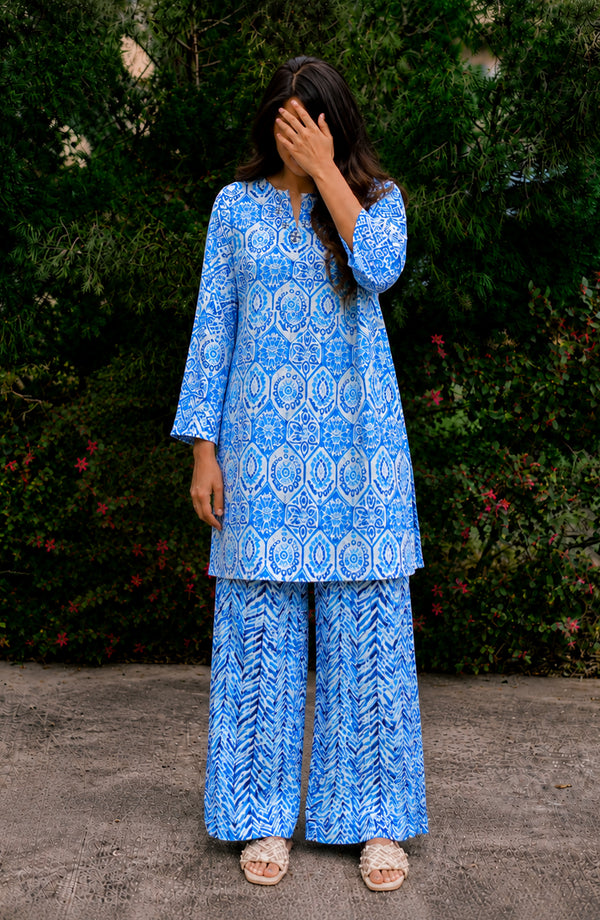 Parchhai Printed Cotton Stitched 2 Piece Co-ord Set - PMD-05M - PRCH26 - Blue - Summer Collection