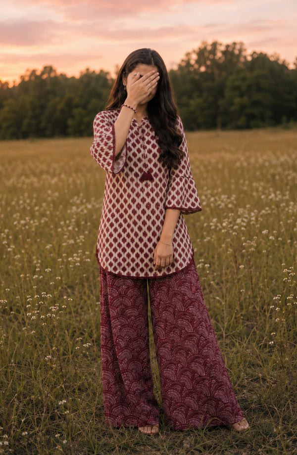 Parchhai Printed Cotton Stitched 2 Piece Co-ord Set - PMD-09M - PRCH26 - Maroon - Summer Collection