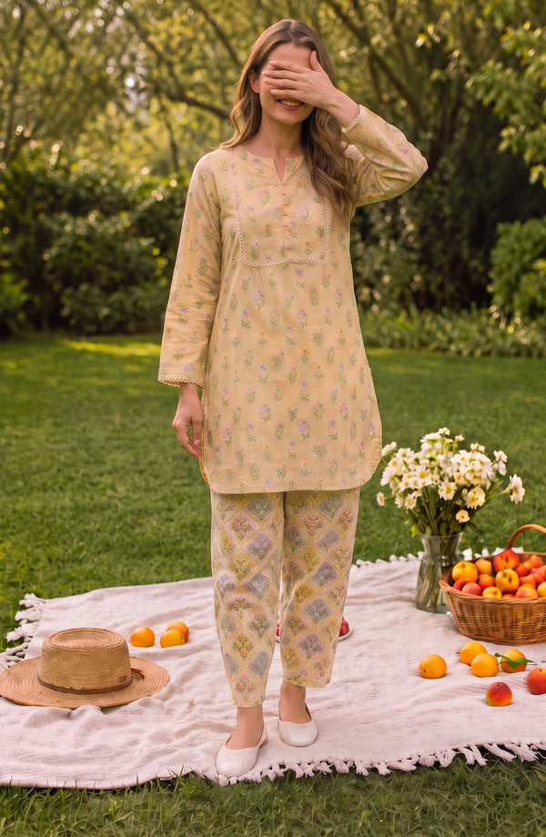 Parchhai Printed Cotton Stitched 2 Piece Co-ord Set - PMD-10M - PRCH26 - Yellow - Summer Collection