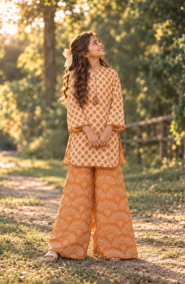 Parchhai Printed Cotton Stitched 2 Piece Co-ord Set - PMD-15D - PRCH26 - Orange - Summer Collection