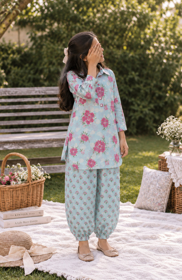 Parchhai Printed Cotton Stitched 2 Piece Co-ord Set - PMD-18D - PRCH26 - Blue - Summer Collection