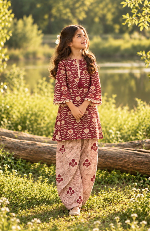 Parchhai Printed Cotton Stitched 2 Piece Co-ord Set - PMD-20D - PRCH26 - Red - Summer Collection