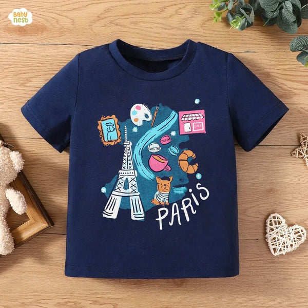 Baby Nest T-Shirts For Kids Parris Half Sleeves T-shirt For Kids – Navy Blue – SBT-339