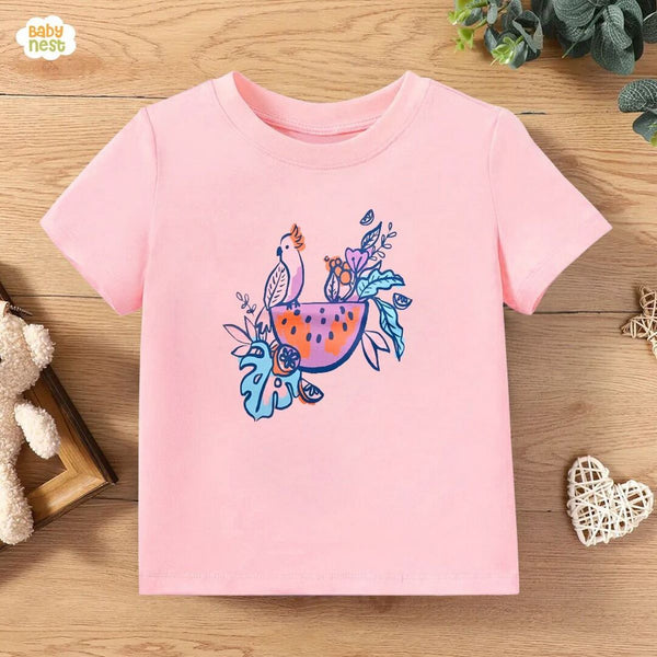 Baby Nest T-Shirts For Kids Parrot in the Pot Half Sleeves T-shirts For Kids Light Pink- SBT-369