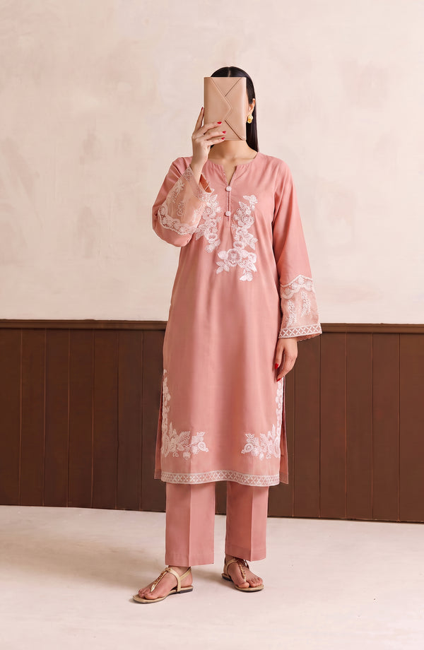 Passu Embroidered Cotton Stitched 2 Piece Co-ords Set - PSSU-02 - PSSU26 - Pink - Summer Collection