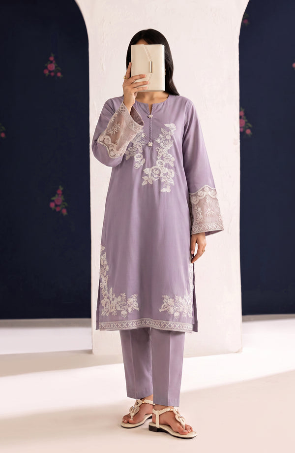 Passu Embroidered Cotton Stitched 2 Piece Co-ords Set - PSSU-03 - PSSU26 - Purple - Summer Collection