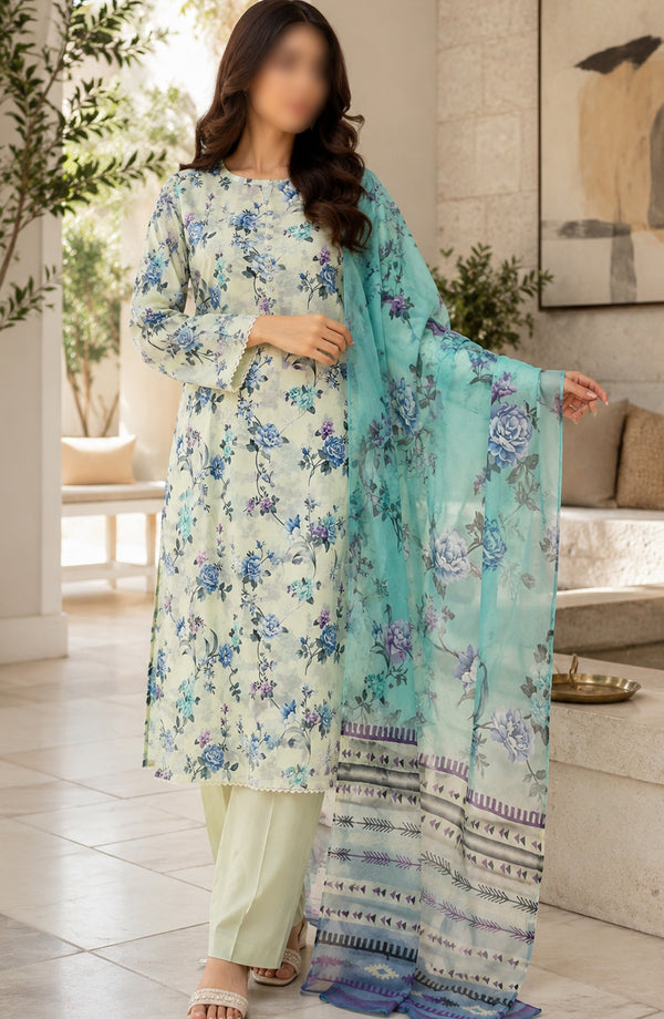 Phoolkari by Amna Khadija Printed Lawn Stitched 3 Piece Suit - AKPKP-05 - AKP26APKP - Sea Green - Summer Collection