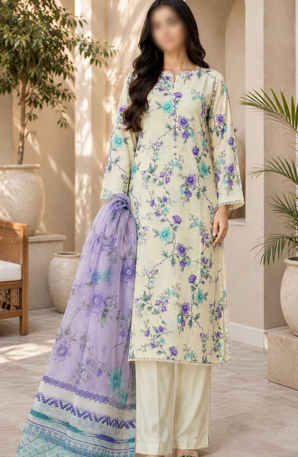 Phoolkari by Amna Khadija Printed Lawn Stitched 3 Piece Suit - AKPKP-02 - AKP26APKP - Blue - Summer Collection