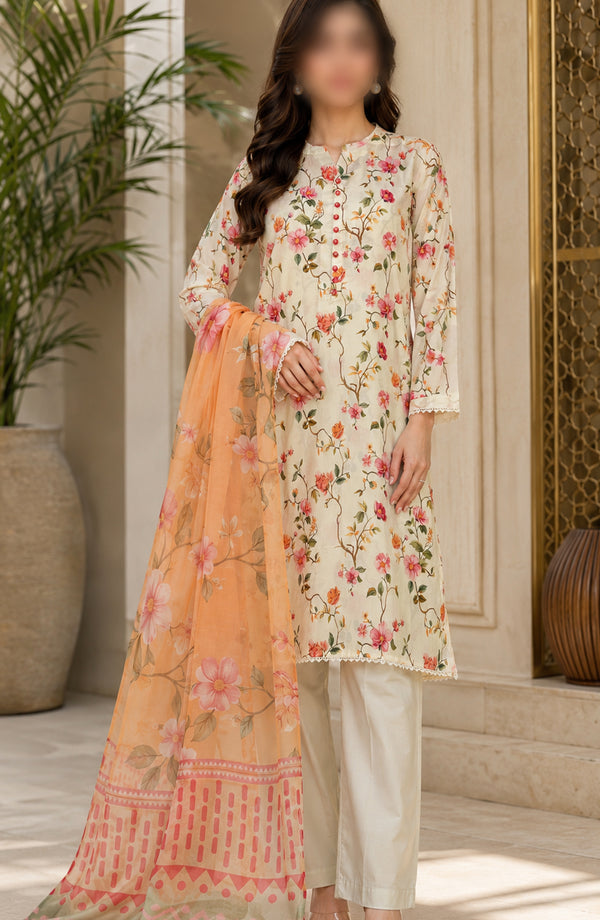 Phoolkari by Amna Khadija Printed Lawn Stitched 3 Piece Suit - AKPKP-03 - AKP26APKP - Peach - Summer Collection