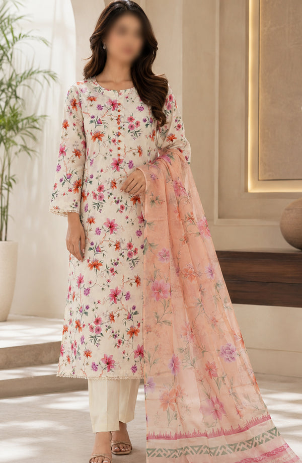 Phoolkari by Amna Khadija Printed Lawn Stitched 3 Piece Suit - AKPKP-10 - AKP26APKP - Peach - Summer Collection
