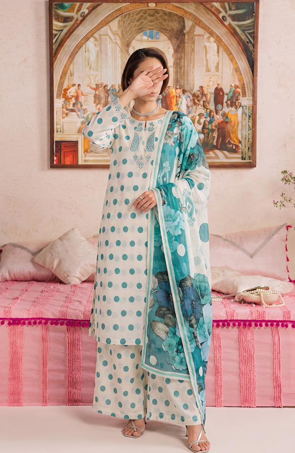 Polka Romance Embroidered Lawn Stitched 3 Piece Suit - PKRM-03 - PKRM26 - Ferozi - Summer Collection