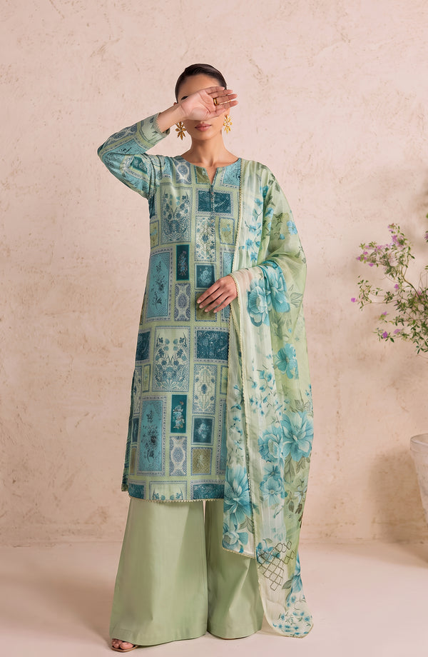 Polka Romance Printed Lawn Stitched 3 Piece Suit - PKRM-04 - PKRM26 - Green - Summer Collection