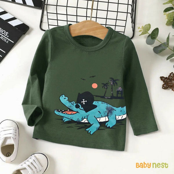 Baby Nest T-Shirts For Kids Printed Crocodile Full Sleeves T-Shirts for Kids – Green