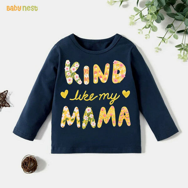 Baby Nest T-Shirts For Kids Printed Kind Like My Mama Full Sleeves T-Shirts for Kids - Navy Blue