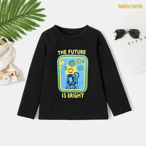 Baby Nest T-Shirts For Kids Printed The Future Full Sleeves T-Shirts for Kids – Black