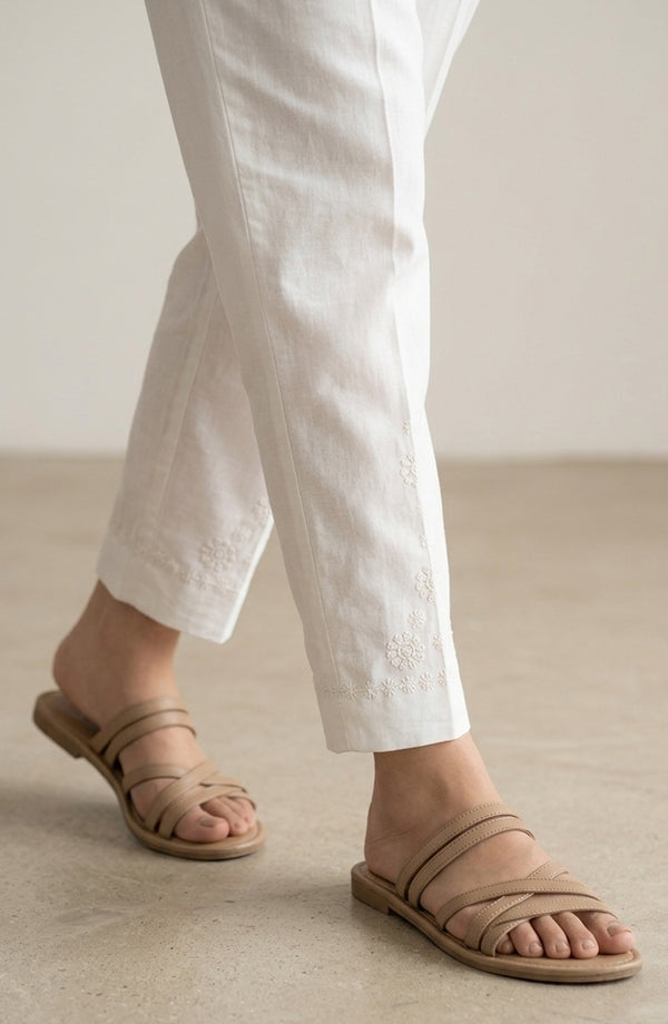 Pristine Hem by Amna Khadija Cotton Stitched Trouser - AKPH-01A - AKP26TRD - White - Casual Collection