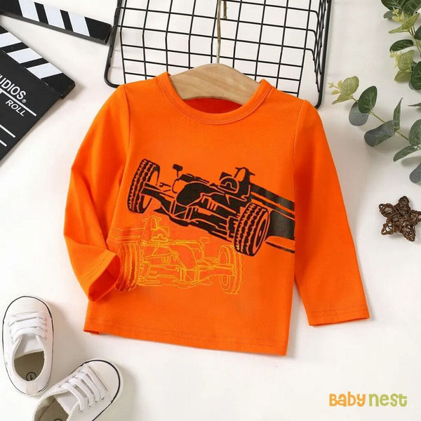 Baby Nest T-Shirts For Kids Racing Car Printed Full Sleeve T-shirt for Boys - Orange