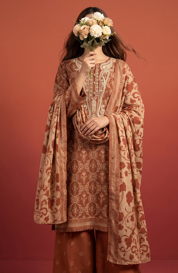 Rang e Bahar Embroidered Lawn Stitched 3 Piece Suit - RNB-07 - RNB26 - Rust - Summer Collection