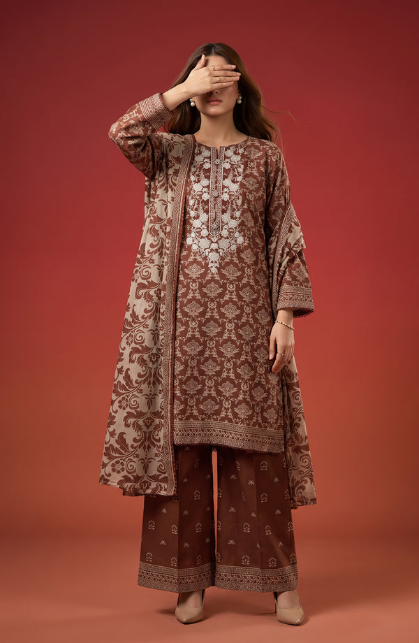 Rang e Bahar Embroidered Lawn Stitched 3 Piece Suit - RNB-10 - RNB26 - Brown - Summer Collection