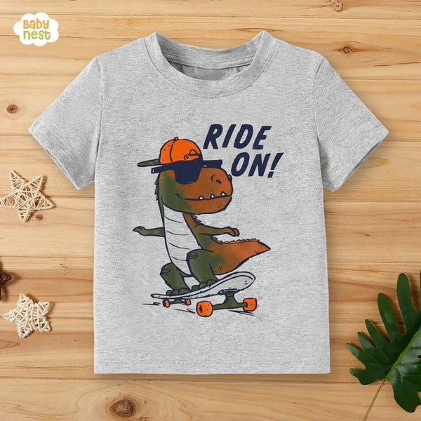 Baby Nest T-Shirts For Kids Ride On Half Sleeves T-shirt For Kids - Heather Grey - SBT-338