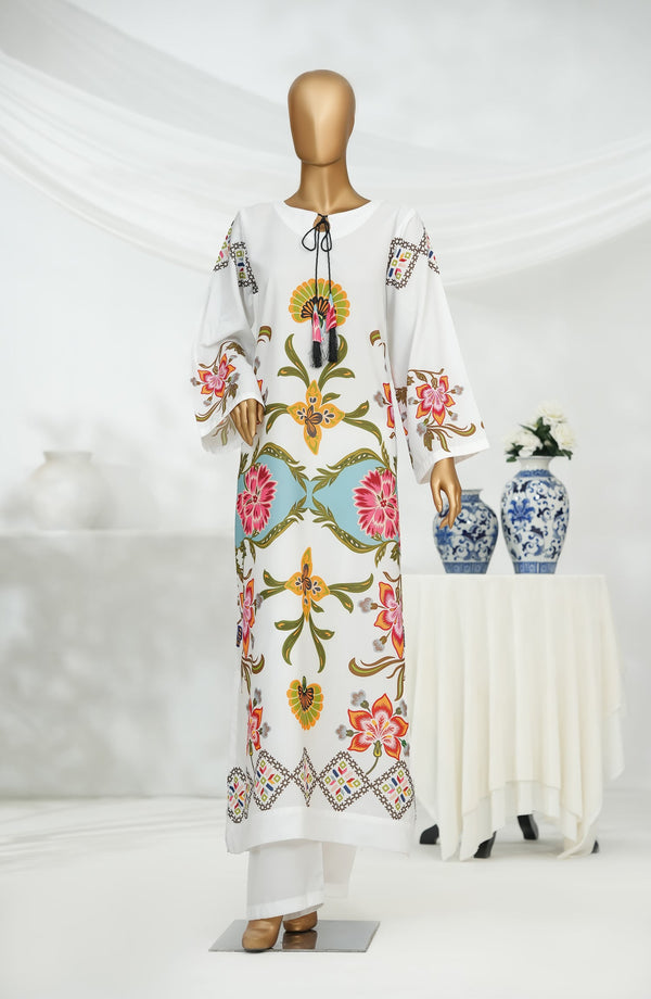 Rhythm by Amna Khadija Digital Printed Poly Swiss Cambric Stitched 2 Piece Suit - AKR-03 - AM25RTHM - White - Summer Collection