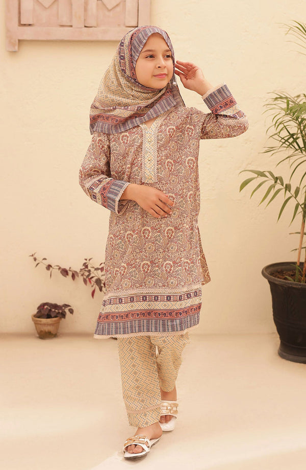 Shifa Kids Printed Lawn Stitched Collection Vol 05 SH 2427 K Khaki