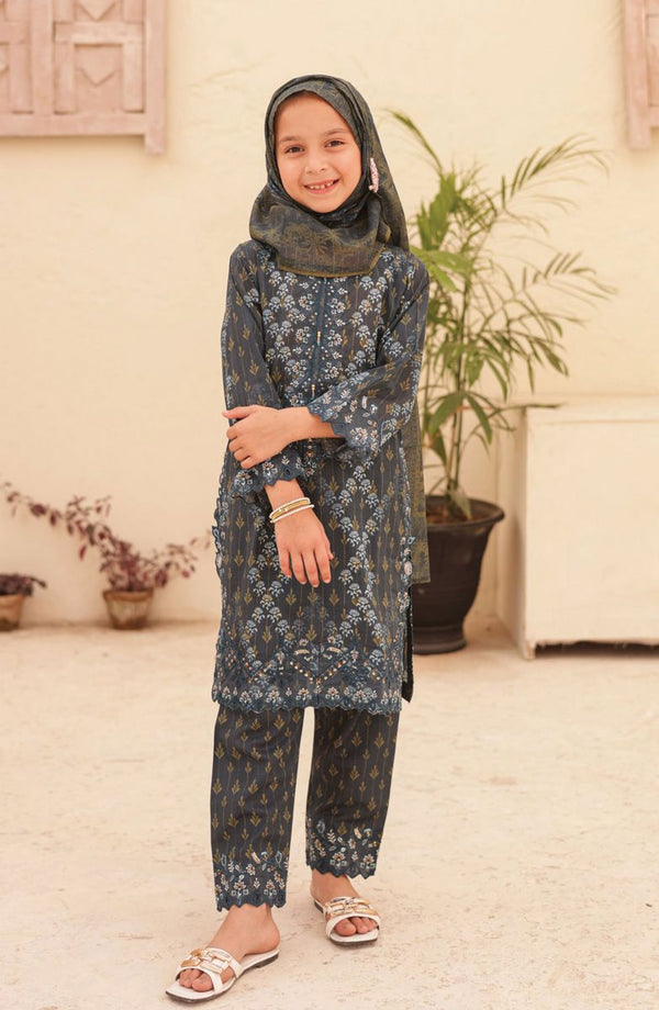 Shifa Kids Embroidered Lawn Stitched Collection Vol 04 SH 2419 K NAVY BLUE