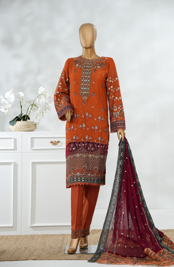 Sajni by Amna Khadija Luxury Embroidered Chiffon Stitched 3 Piece Suit - SLCP-03 - AM25SJNI - Orange - Festive Collection