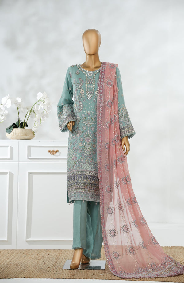Sajni by Amna Khadija Luxury Embroidered Chiffon Stitched 3 Piece Suit - SLCP-02 - AM25SJNI - Light Blue - Festive Collection
