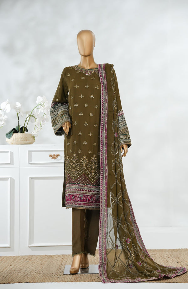 Sajni by Amna Khadija Luxury Embroidered Chiffon Stitched 3 Piece Suit - SLCP-01 - AM25SJNI - Mehndi - Festive Collection