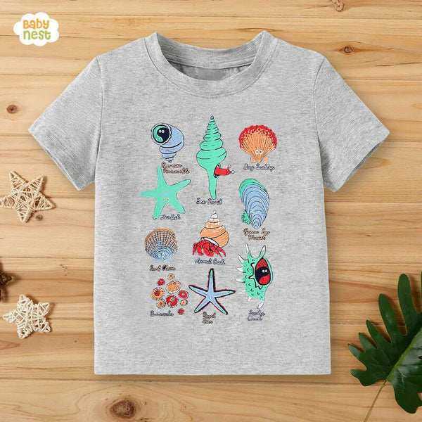 Baby Nest T-Shirts For Kids Sea Animals Half Sleeves T-shirt For Kids – Grey – SBT-342