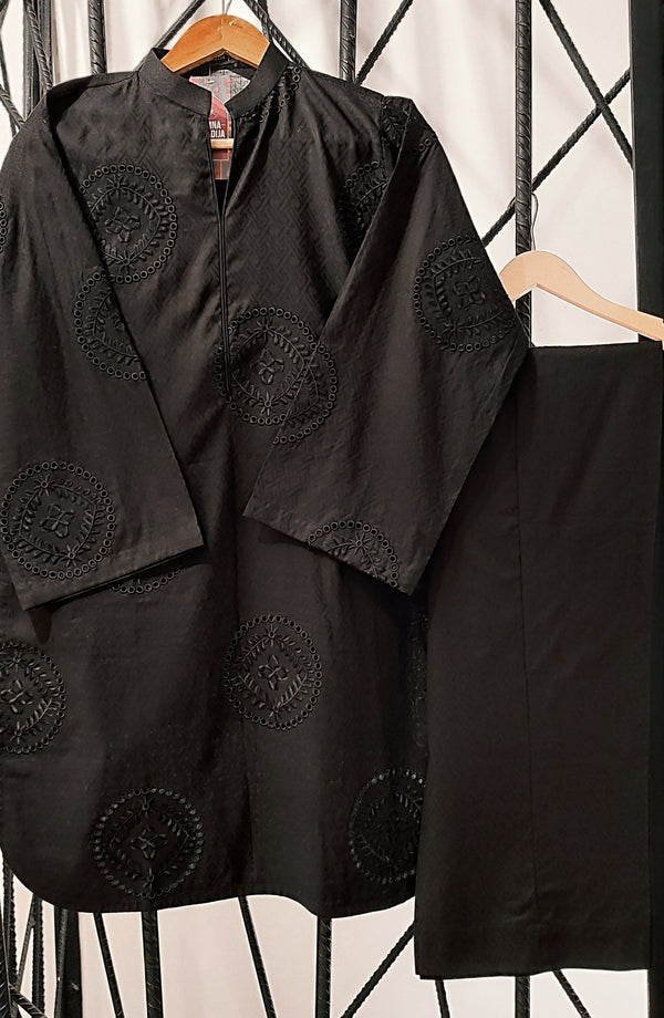 Shadow Play by Amna Khadija Embroidered Dobby Stitched 2 Piece Suit - AKPSP-05 - AKP26ASPK - Black - Summer Collection