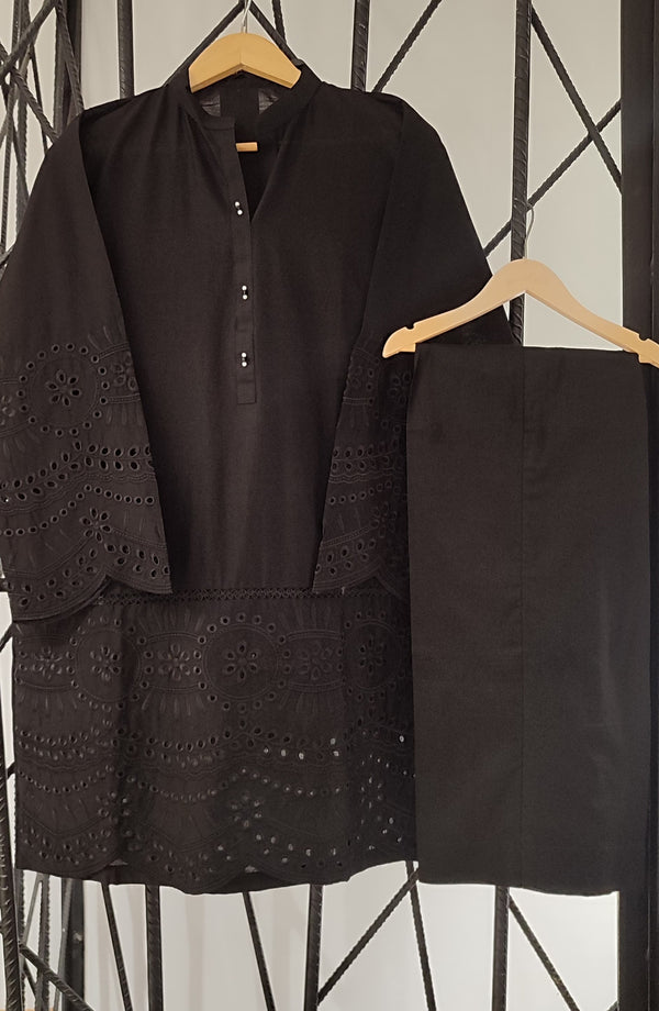 Shadow Play by Amna Khadija Embroidered Dobby Stitched 2 Piece Suit - AKPSP-06 - AKP26ASPK - Black - Summer Collection