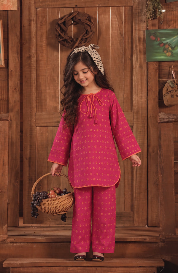 Shanza Little Printed Cotton Stitched 2 Piece Suit - AKSL-02 - AM26LTZ - Dark Pink - Girls Collection