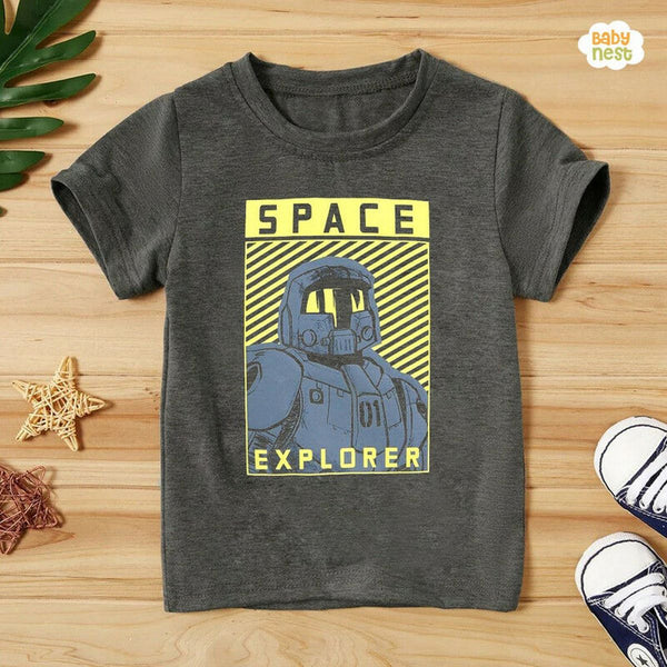 Baby Nest T-Shirts For Kids Space Explorer Half Sleeves T-shirt For Kids - Dark Grey - SBT-321-D5