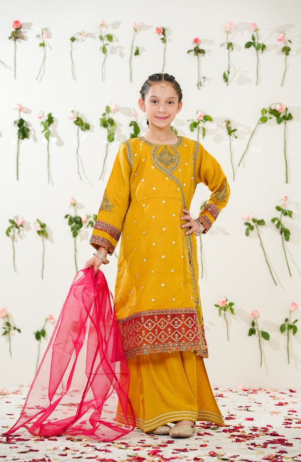 Sunehri by Amna Khadija Embroidered Organza Stitched 3 Piece Suit - SGLF-12 - AKP26NHRI - Yellow - Girls Festive Collection