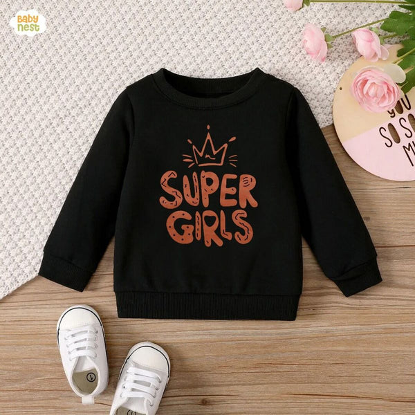 Sweat Shirts By Baby Nest Super Girl’s Sweatshirt For Kids Black