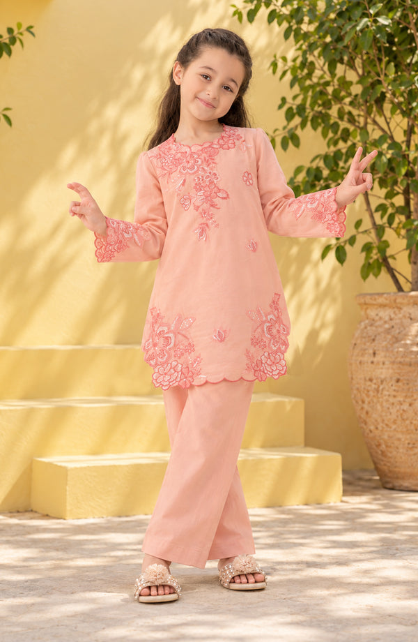 Titliyan Angan Main Embroidered Cotton Stitched 2 Piece Co-ord Set - AKT-02 - AM26TLY - Pink - Girls Collection