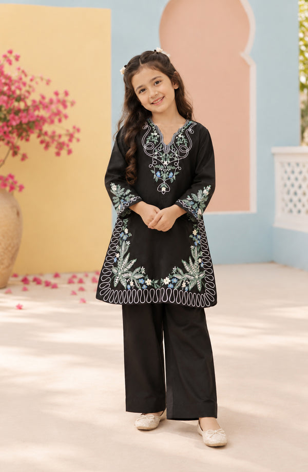 Titliyan Angan Main Embroidered Cotton Stitched 2 Piece Co-ord Set - AKT-03 - AM26TLY - Black - Girls Collection