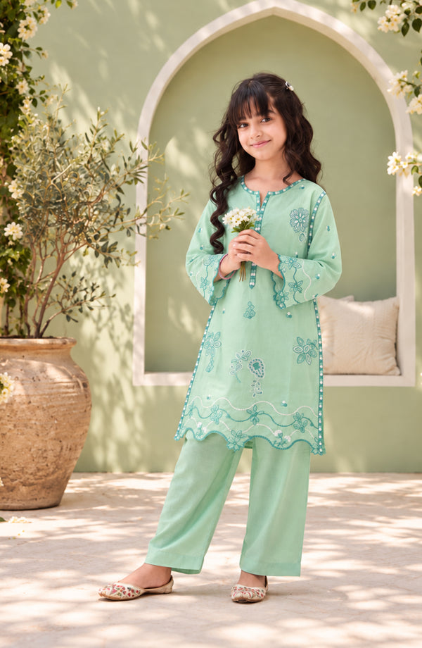 Titliyan Angan Main Embroidered Cotton Stitched 2 Piece Co-ord Set - AKT-04 - AM26TLY - Sea Green - Girls Collection