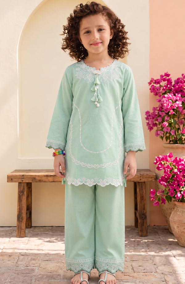 Titliyan Angan Main Embroidered Cotton Stitched 2 Piece Co-ord Set - AKT-06 - AM26TLY - Sea Green - Girls Collection