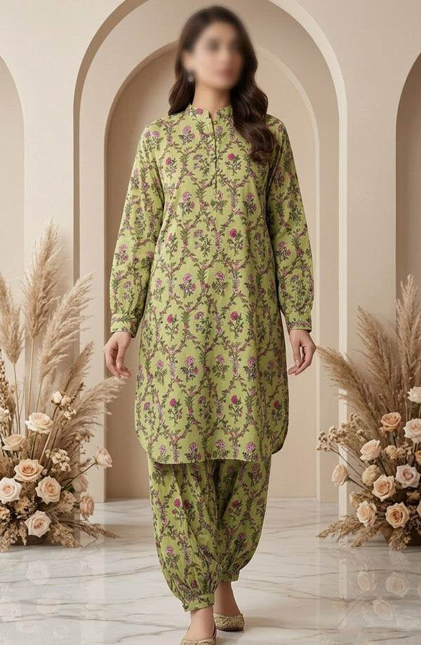 Travel Time Amna Khadija Printed Lawn Stitched 2 Piece Co-Ord Set - AKPTT-10 - AKP26TTW - Green - Summer Collection